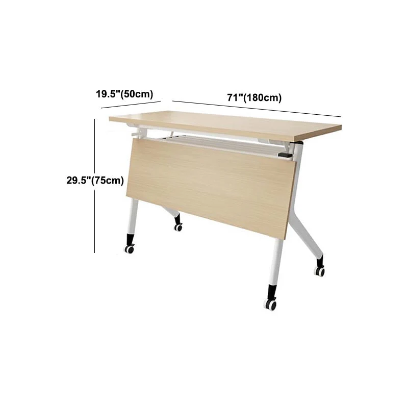 Bureau d'écriture en bois manufacturé naturel, bureau rectangulaire pliant avec roulettes Clearhalo