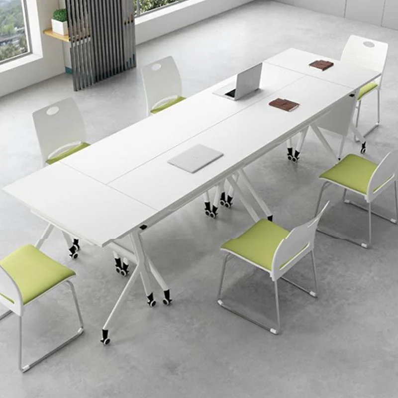 Bureau d'écriture en bois manufacturé naturel, bureau rectangulaire pliant avec roulettes Clearhalo