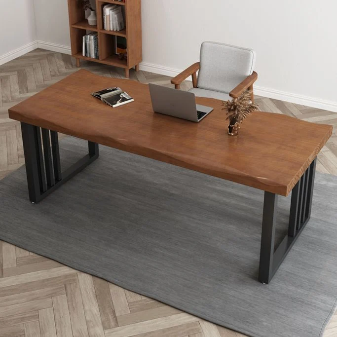Bureau d'écriture en bois massif avec traîneau, bureau rectangulaire industriel Clearhalo
