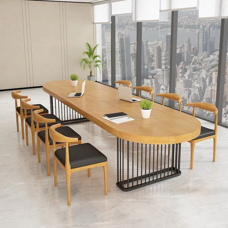 Bureau d'écriture en bois massif, bureau de bureau ovale à base de traîneau de style industriel Clearhalo