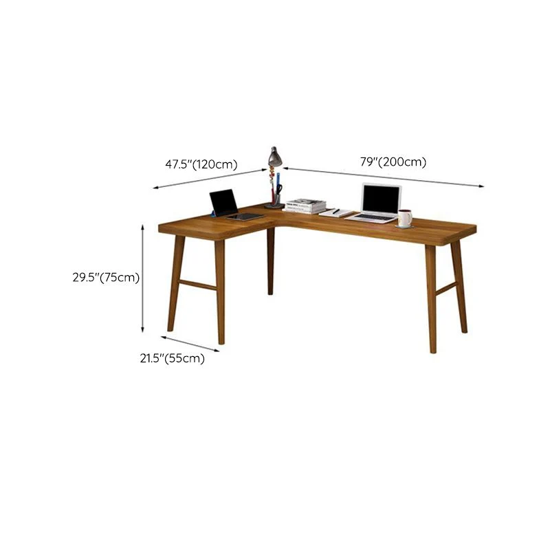 Bureau d'écriture en bois massif, bureau contemporain marron en forme de L Clearhalo