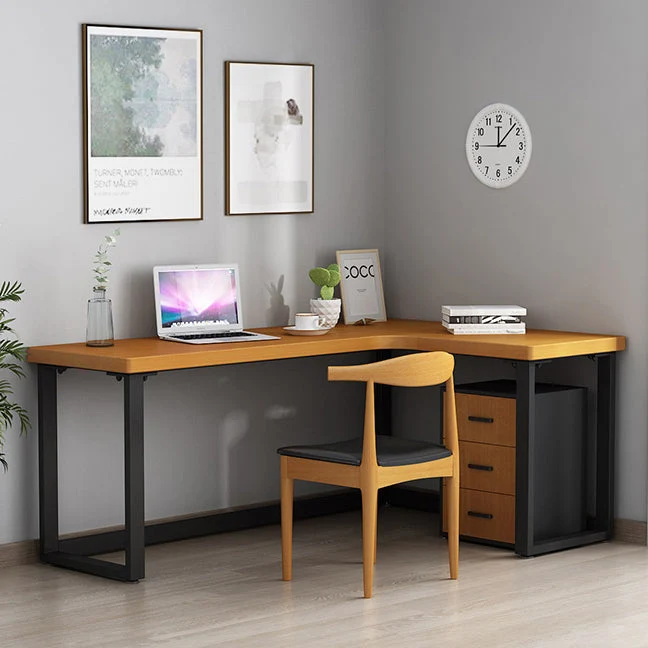 Bureau d'écriture en bois massif, bureau d'écriture en forme de L de Style industriel pour le bureau et la maison Clearhalo