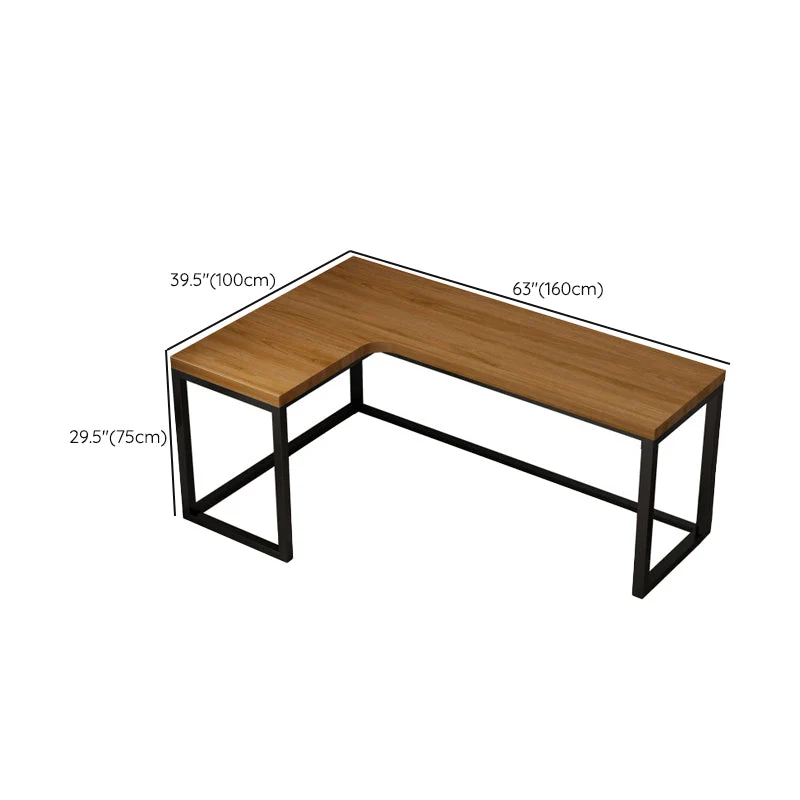 Bureau d'écriture en bois massif, bureau industriel marron en forme de L Clearhalo