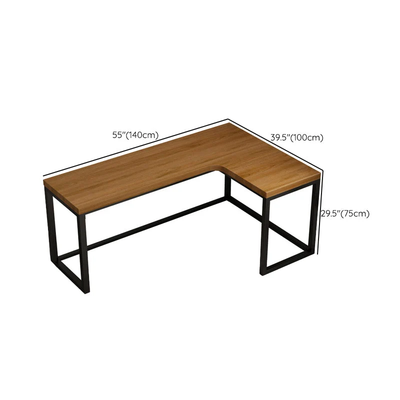Bureau d'écriture en bois massif, bureau industriel marron en forme de L Clearhalo