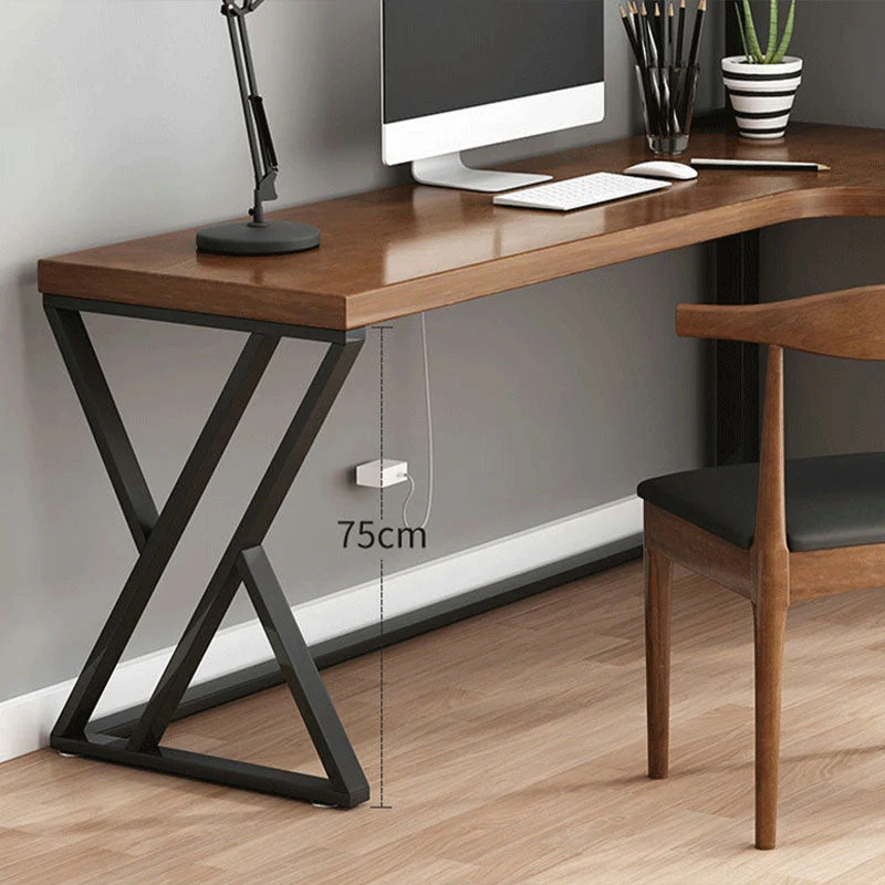 Bureau d'écriture en bois massif en forme de L, bureau contemporain marron Clearhalo