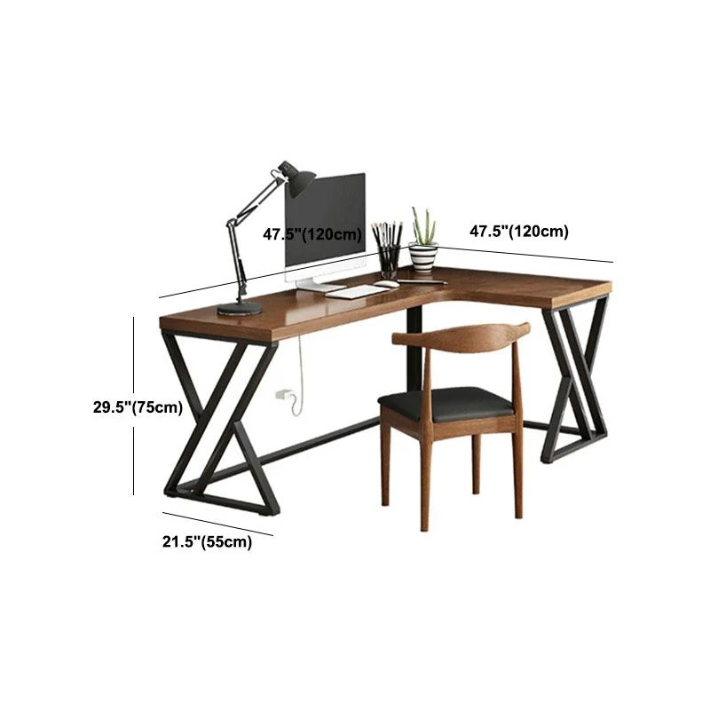 Bureau d'écriture en bois massif en forme de L, bureau contemporain marron Clearhalo