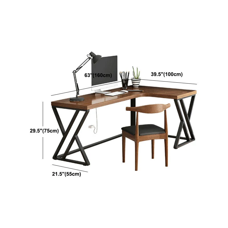 Bureau d'écriture en bois massif en forme de L, bureau contemporain marron Clearhalo