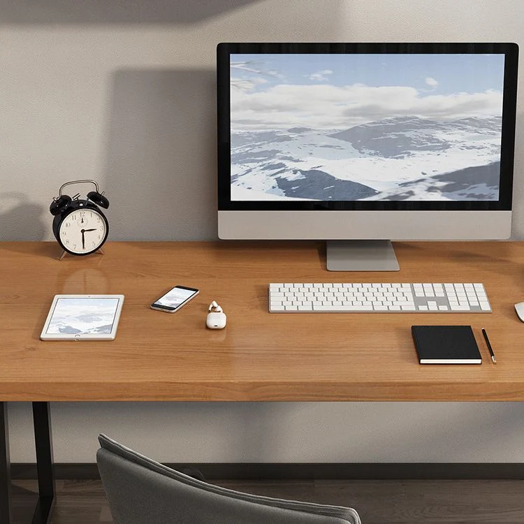 Bureau d'écriture en bois massif marron, maison ou bureau, pieds en métal avec traîneau industriel Clearhalo