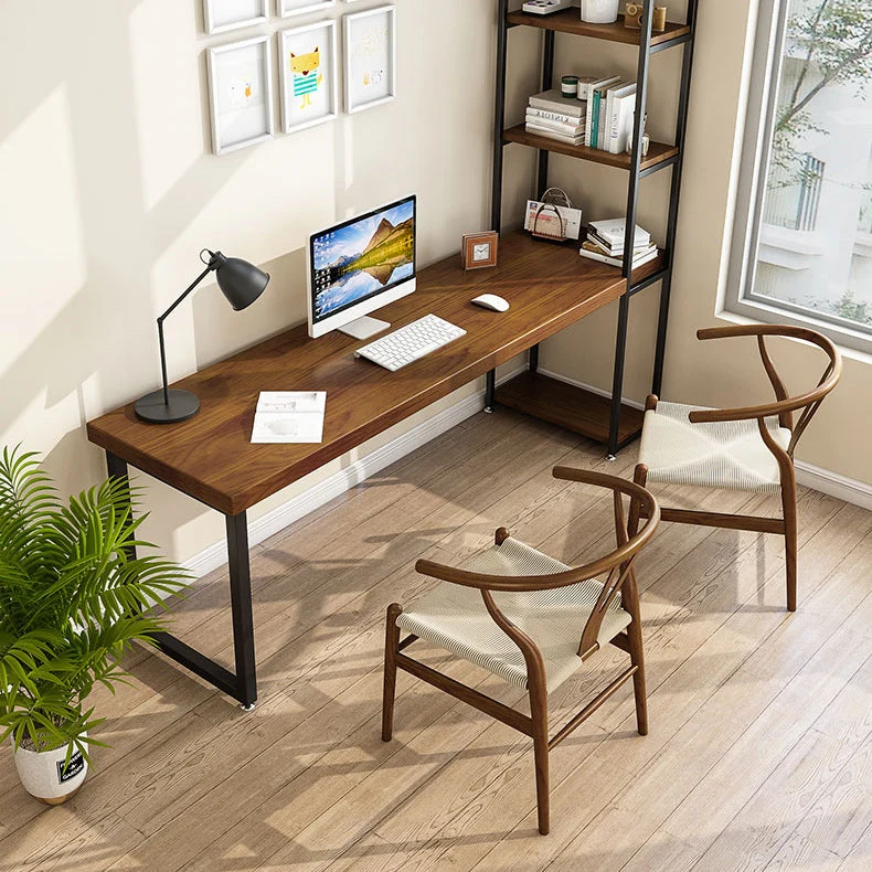 Bureau d'écriture en bois massif marron, pieds en métal industriel Clearhalo
