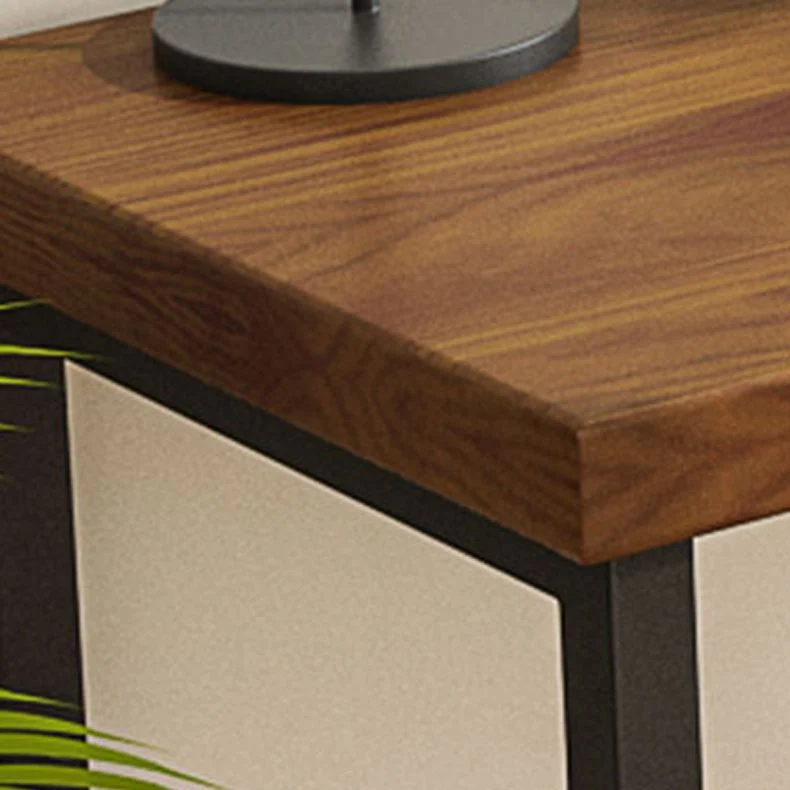 Bureau d'écriture en bois massif marron, pieds en métal industriel Clearhalo