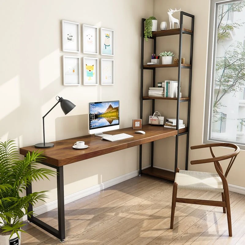 Bureau d'écriture en bois massif marron, pieds en métal industriel Clearhalo