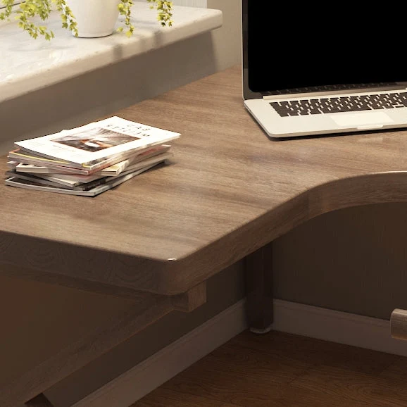 Bureau d'écriture en bois de style moderne, table de bureau en forme de L avec 3 pieds marron Clearhalo