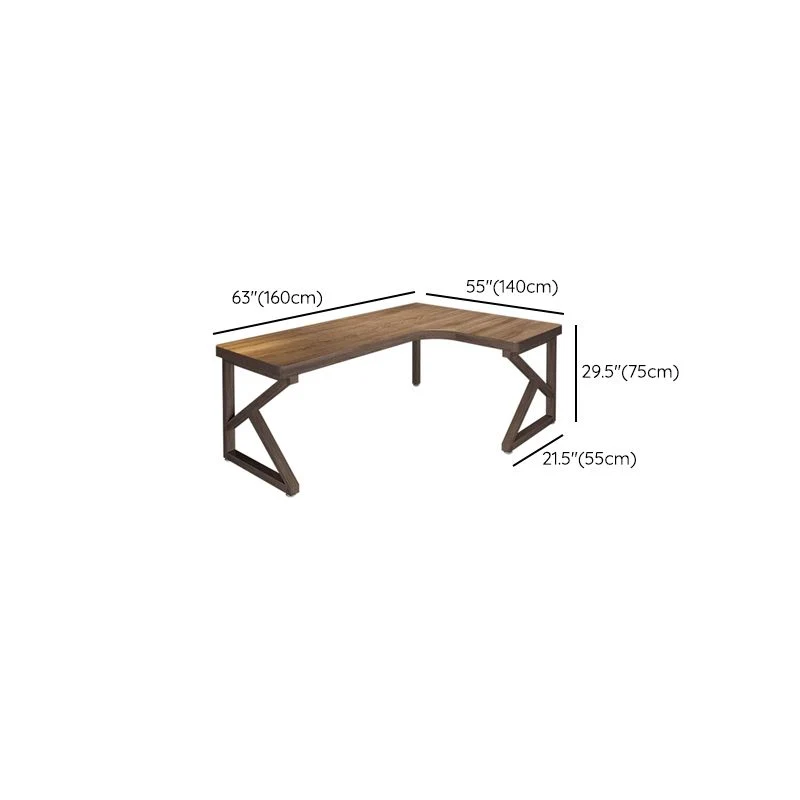 Bureau d'écriture en bois de style moderne, table de bureau en forme de L avec 3 pieds marron Clearhalo
