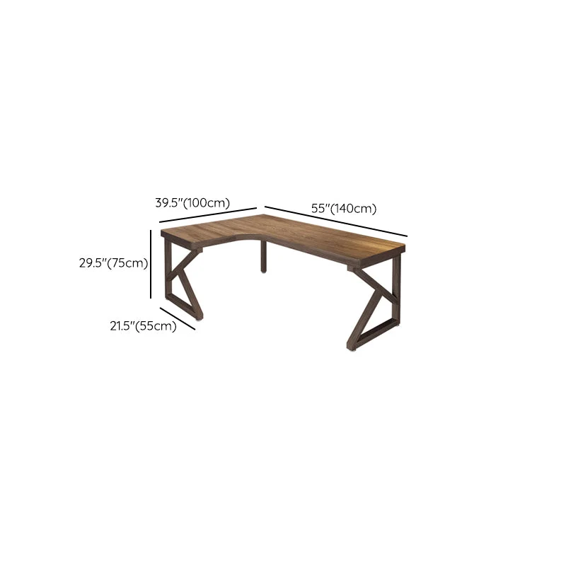 Bureau d'écriture en bois de style moderne, table de bureau en forme de L avec 3 pieds marron Clearhalo