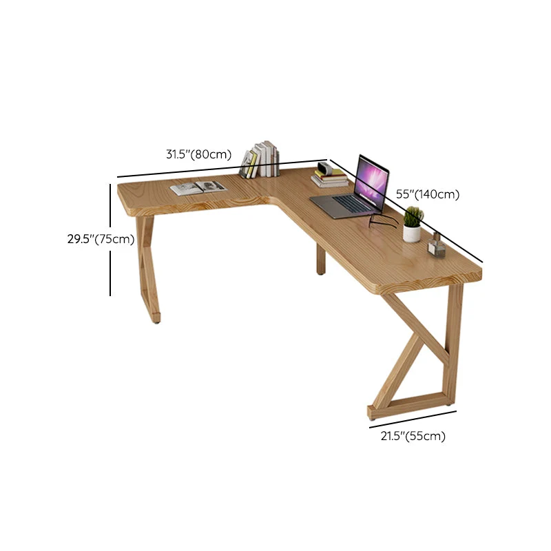 Bureau d'écriture en bois de Style moderne, Table de bureau en forme de L avec 3 pieds pour la maison Clearhalo