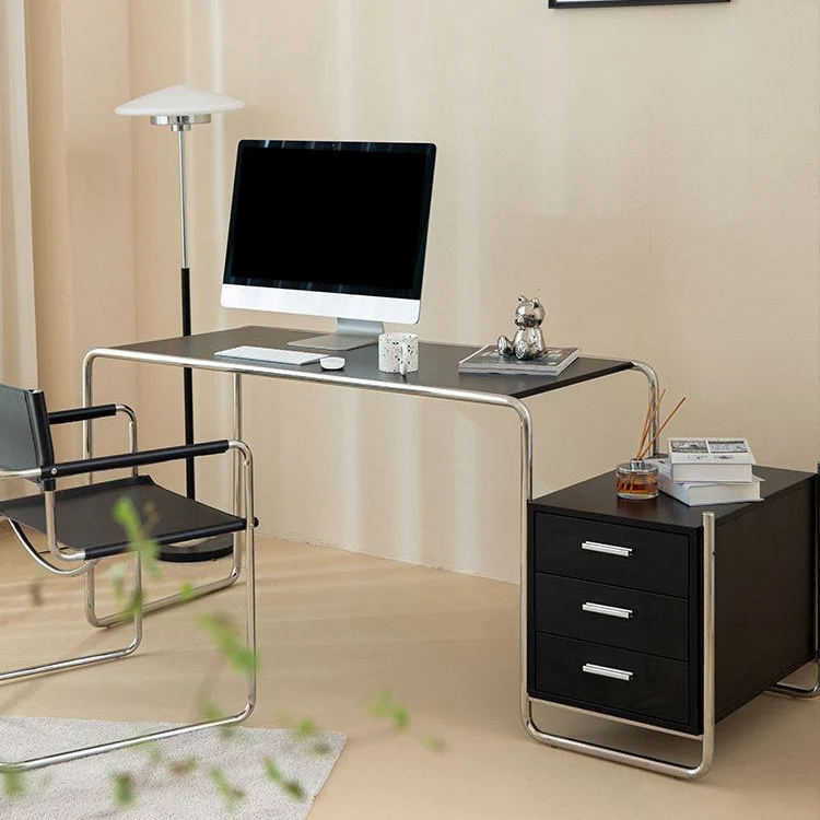 Bureau d'écriture en bois sur pied de bureau noir et blanc pour la maison Clearhalo