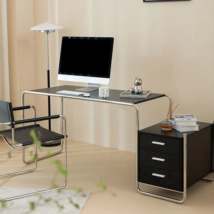 Bureau d'écriture en bois sur pied de bureau noir et blanc pour la maison Clearhalo