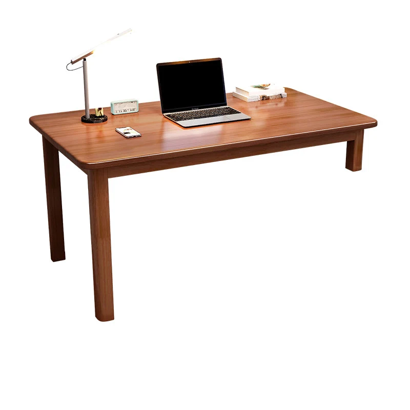 Bureau d'écriture en bois de table de travail à domicile de forme rectangulaire en blanc/naturel/marron Clearhalo