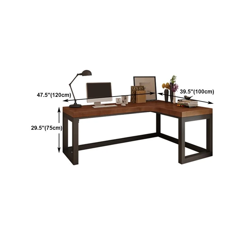Bureau d'écriture à chevalet en bois massif, bureau en forme de L de style industriel Clearhalo