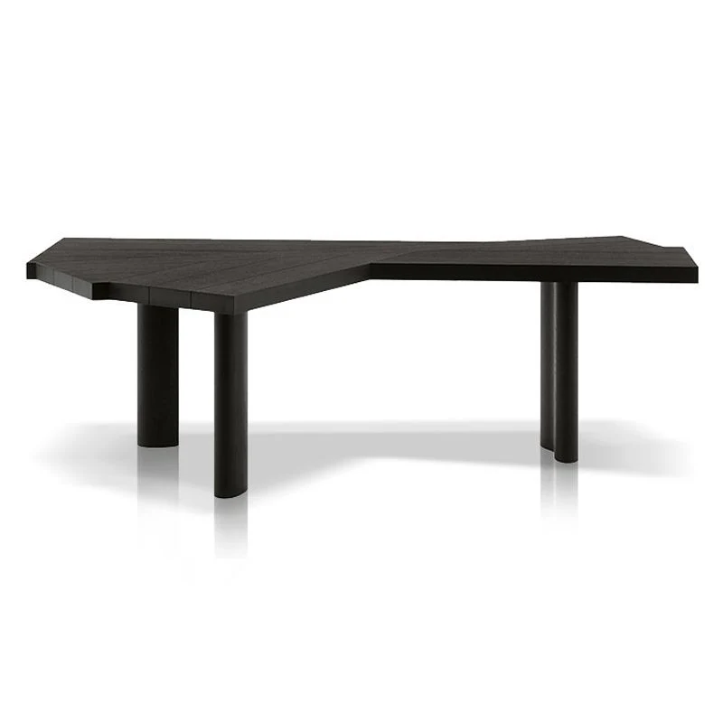 Bureau d'écriture de conception industrielle simple, bureau en bois massif de forme libre noir Clearhalo
