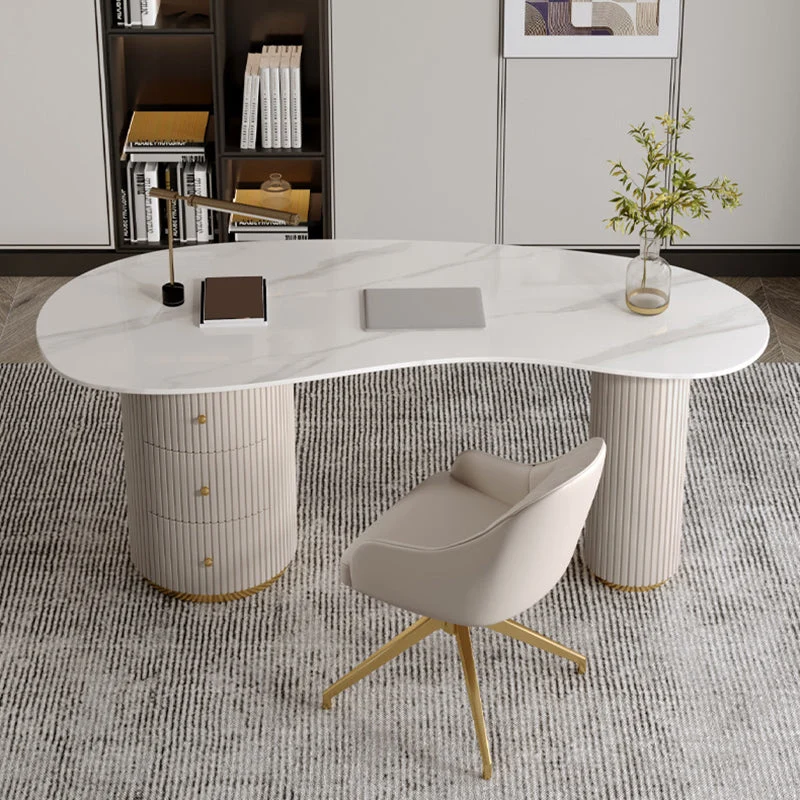 Bureau d'écriture contemporain avec plateau en pierre de forme libre et pieds Clearhalo
