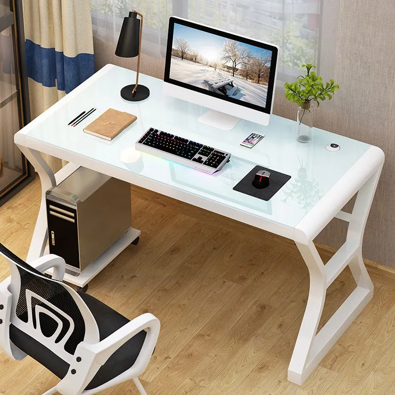 Bureau d'écriture contemporain avec plateau en verre au fini antique et pieds en métal Clearhalo