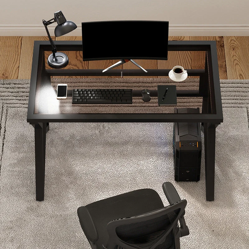 Bureau d'écriture contemporain avec plateau en verre, bureau rectangulaire de 29,53 po de hauteur Clearhalo
