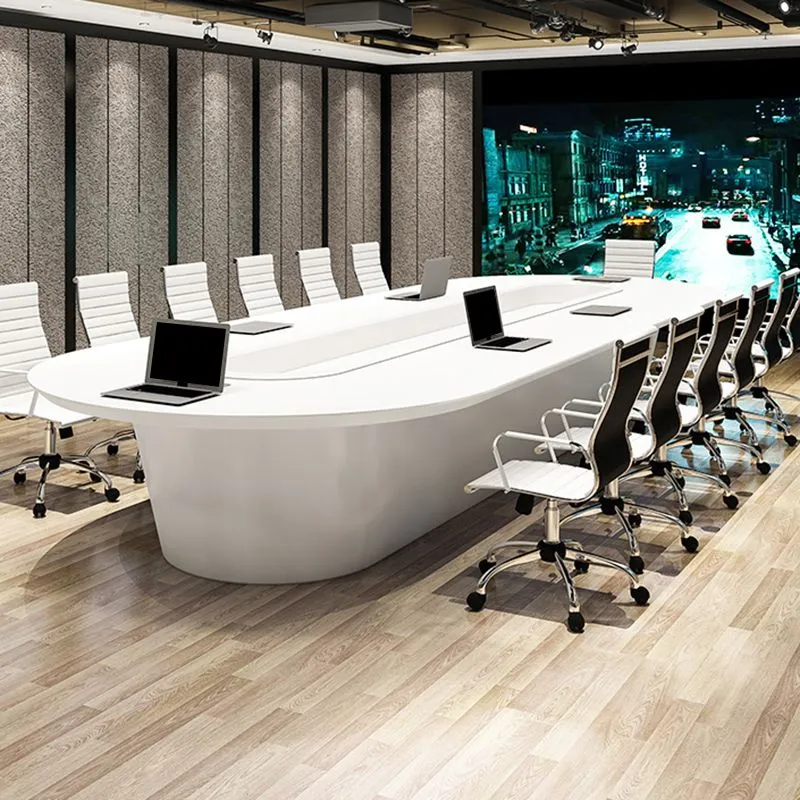 Bureau d'écriture contemporain en bois artificiel, bureau ovale blanc pour bureau Clearhalo