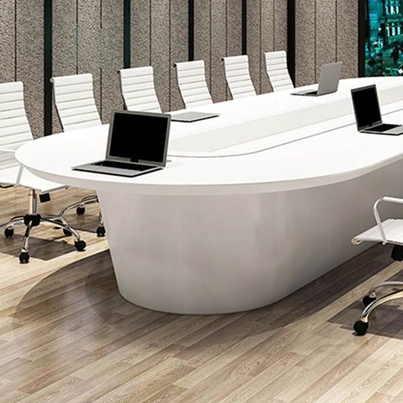 Bureau d'écriture contemporain en bois artificiel, bureau ovale blanc pour bureau Clearhalo