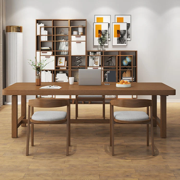 Bureau d'écriture contemporain en bois massif, bureau rectangulaire de 29,53 po de hauteur avec base en forme de H Clearhalo