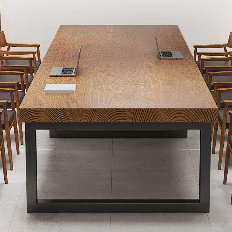 Bureau d'écriture contemporain en bois massif, bureau rectangulaire en marron Clearhalo