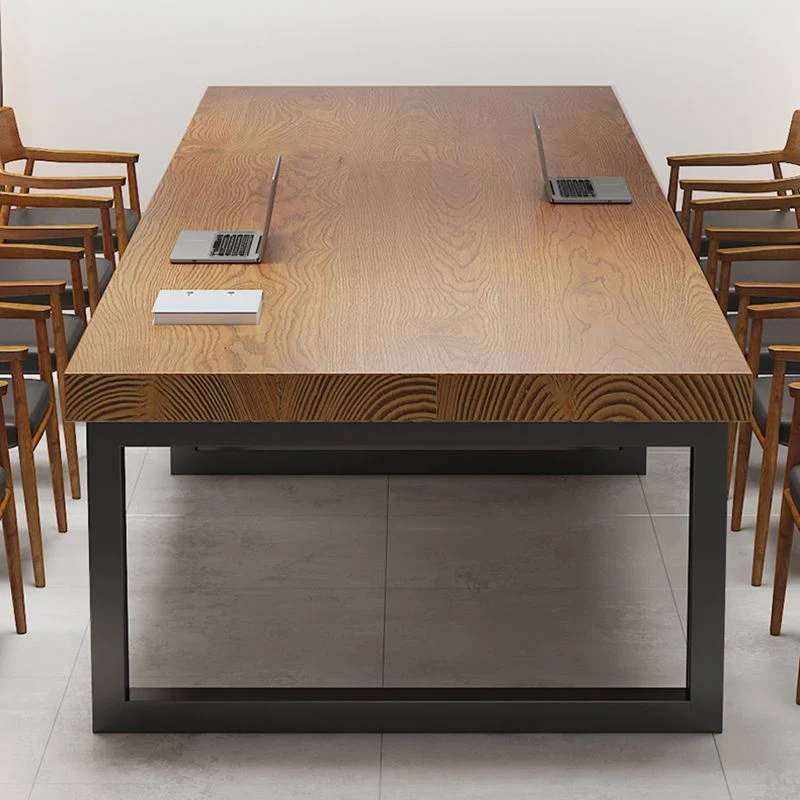 Bureau d'écriture contemporain en bois massif, bureau rectangulaire en marron Clearhalo