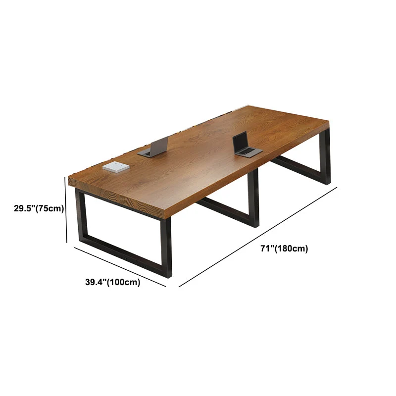 Bureau d'écriture contemporain en bois massif, bureau rectangulaire en marron Clearhalo