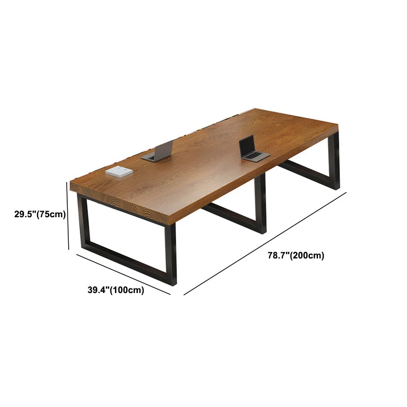 Bureau d'écriture contemporain en bois massif, bureau rectangulaire en marron Clearhalo
