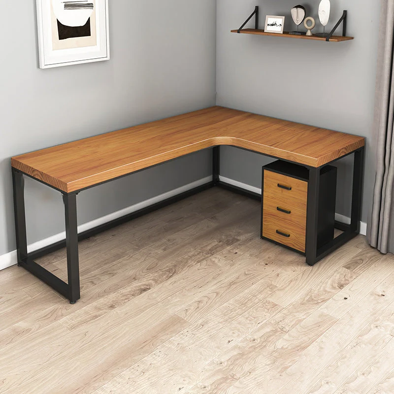 Bureau d'écriture contemporain en bois massif, bureau en forme de L pour la maison Clearhalo