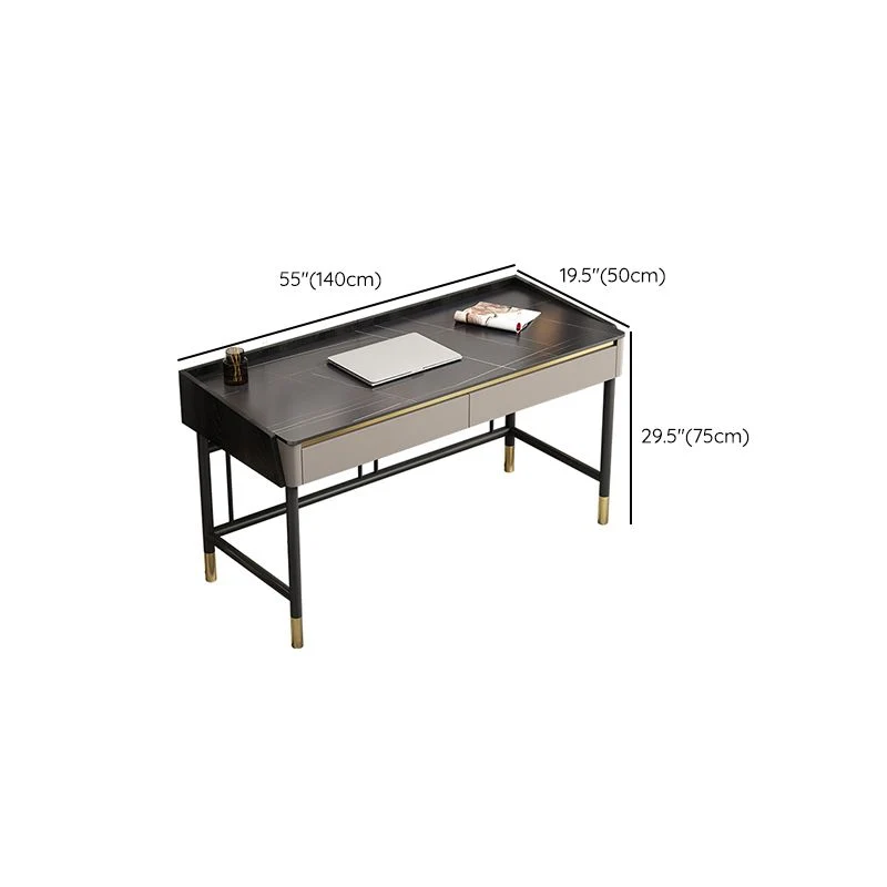 Bureau d'écriture contemporain Bureau d'ordinateur au fini antique avec 2 tiroirs Clearhalo
