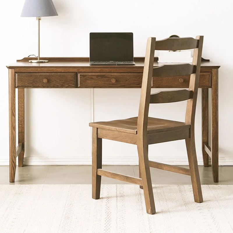 Bureau d'écriture contemporain en chêne avec base en forme de H et tiroirs Clearhalo