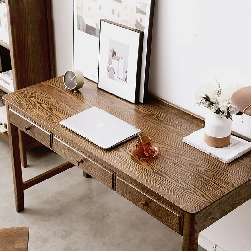 Bureau d'écriture contemporain en chêne avec base en forme de H et tiroirs Clearhalo
