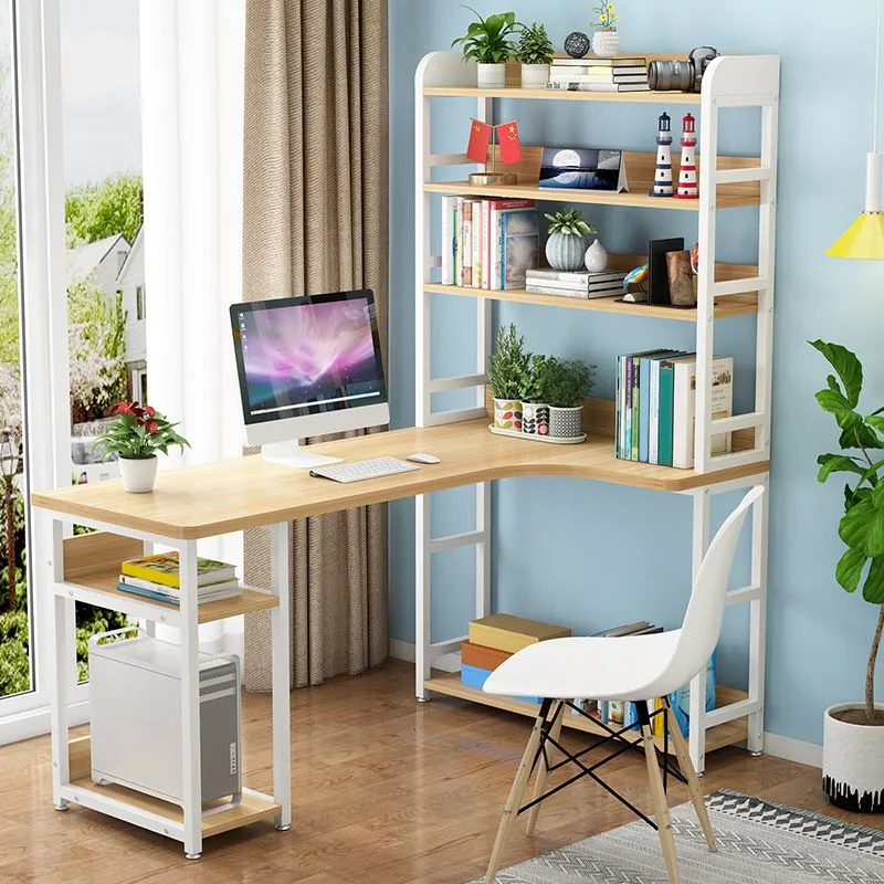 Bureau d'écriture contemporain en forme de L avec bibliothèque Clearhalo
