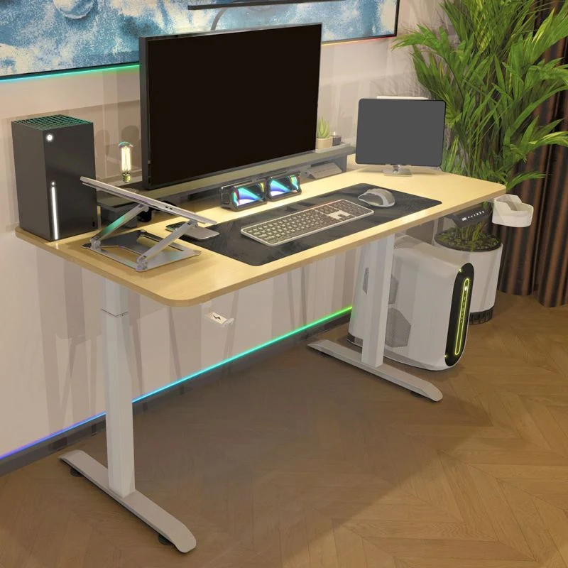 Bureau d'écriture contemporain en forme de T avec pieds en métal Clearhalo