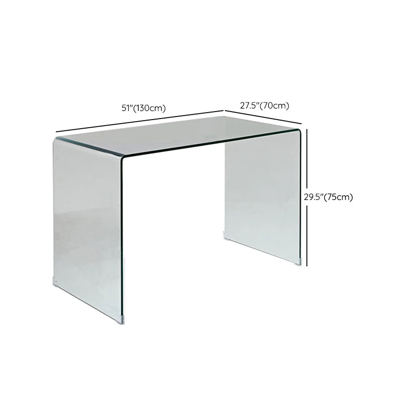 Bureau d'écriture contemporain de 29 po de hauteur, bureau rectangulaire en verre Clearhalo