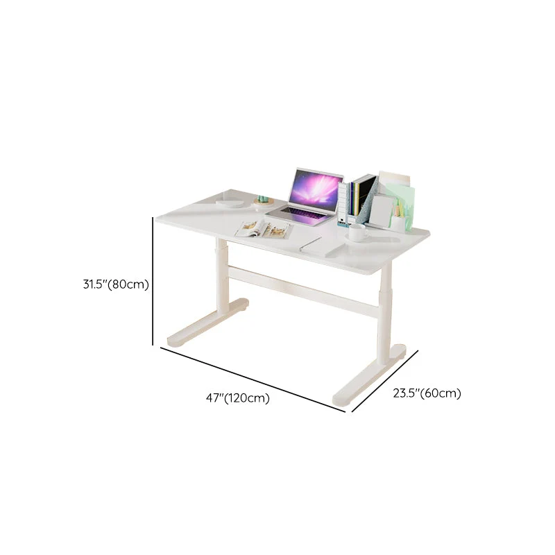 Bureau d'écriture contemporain à hauteur réglable, bureau à base en forme de T blanc Clearhalo