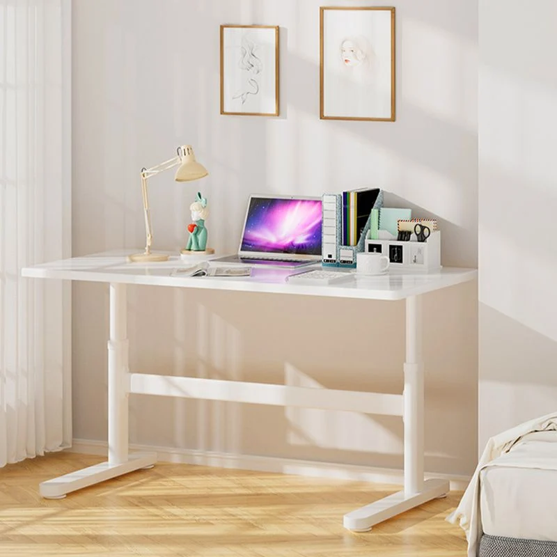 Bureau d'écriture contemporain à hauteur réglable, bureau à base en forme de T blanc Clearhalo