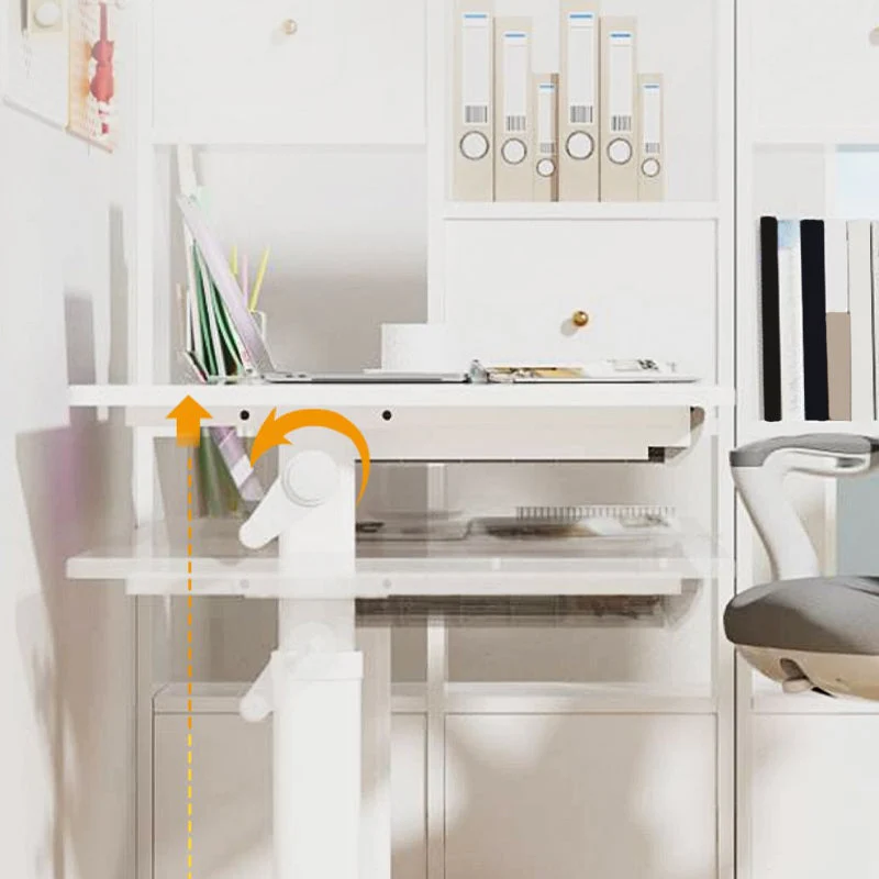 Bureau d'écriture contemporain à hauteur réglable, bureau à base en forme de T blanc Clearhalo