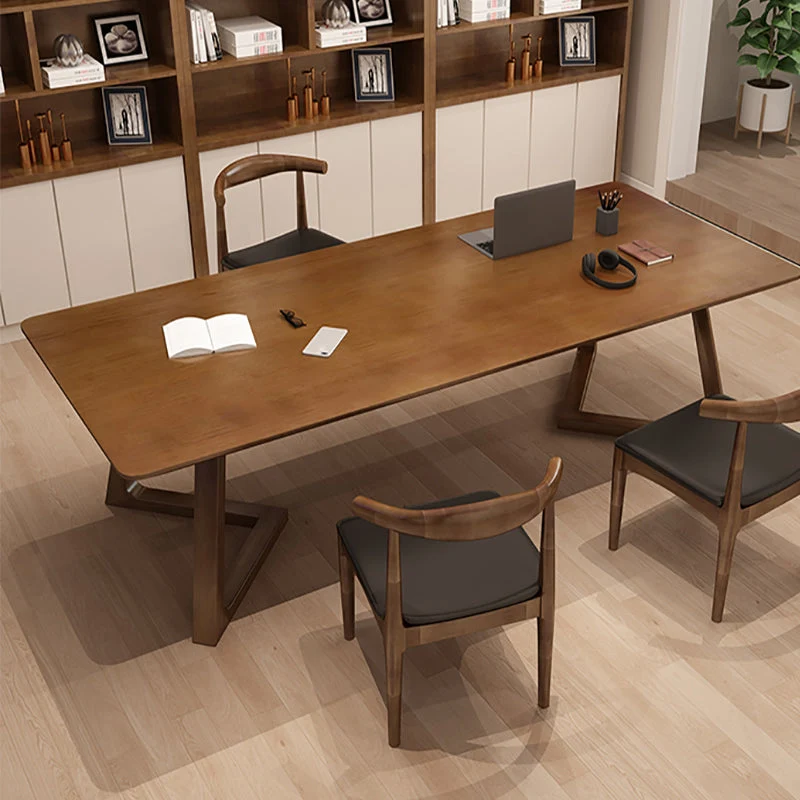 Bureau d'écriture contemporain marron en bois massif avec pieds Clearhalo