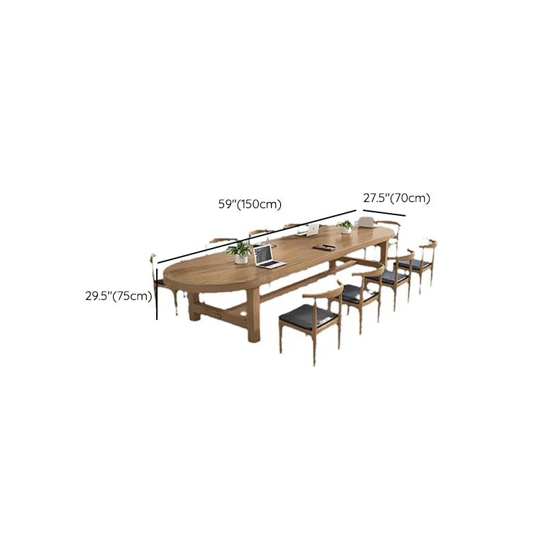 Bureau d'écriture contemporain naturel, bureau ovale en bois massif Clearhalo