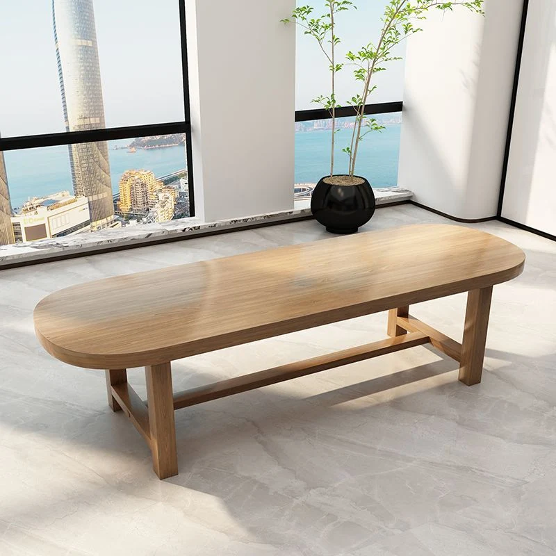Bureau d'écriture contemporain naturel, bureau ovale en bois massif Clearhalo