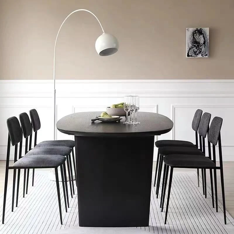 Bureau d'écriture contemporain ovale en bois massif noir de 29 po de hauteur Clearhalo