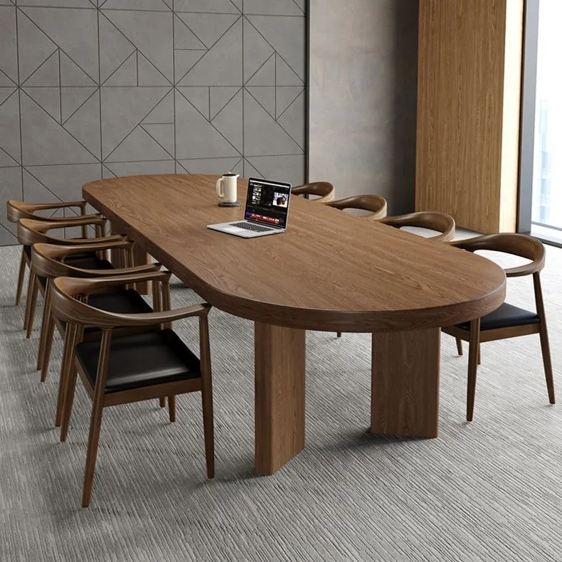 Bureau d'écriture contemporain ovale en bois massif marron de 29 po de hauteur Clearhalo