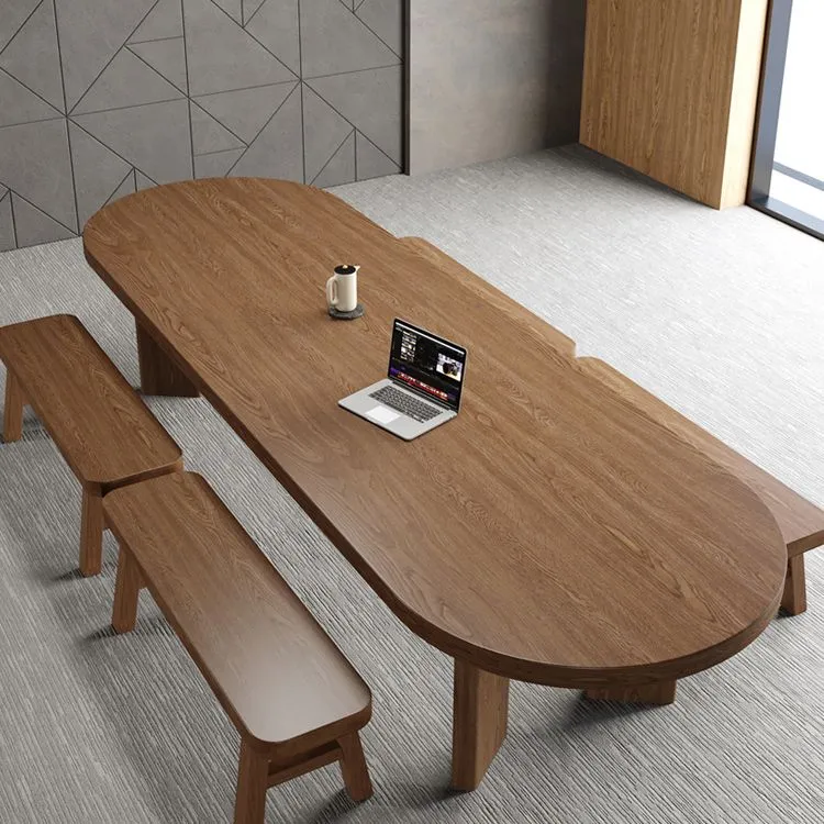 Bureau d'écriture contemporain ovale en bois massif marron de 29 po de hauteur Clearhalo
